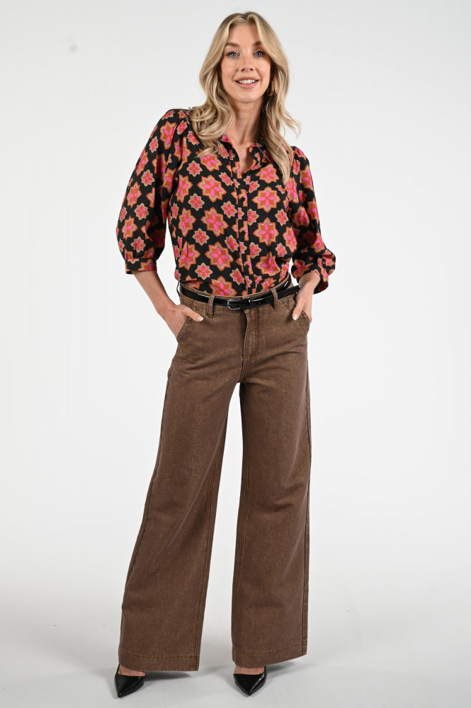 Geisha 53664-20 Blouse driekwart mouw Zwart