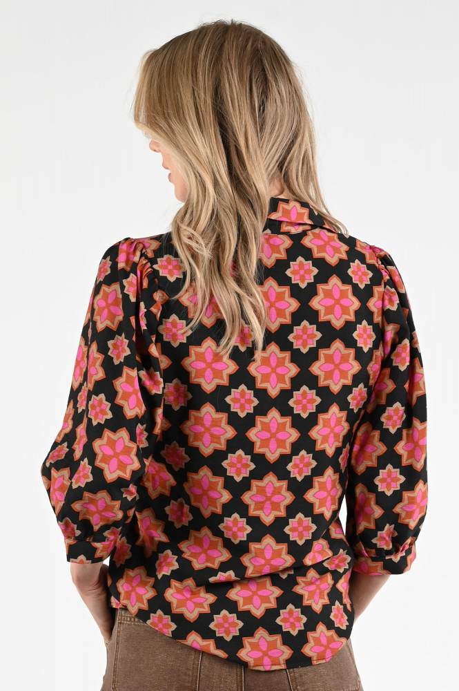 Geisha 53664-20 Blouse driekwart mouw Zwart