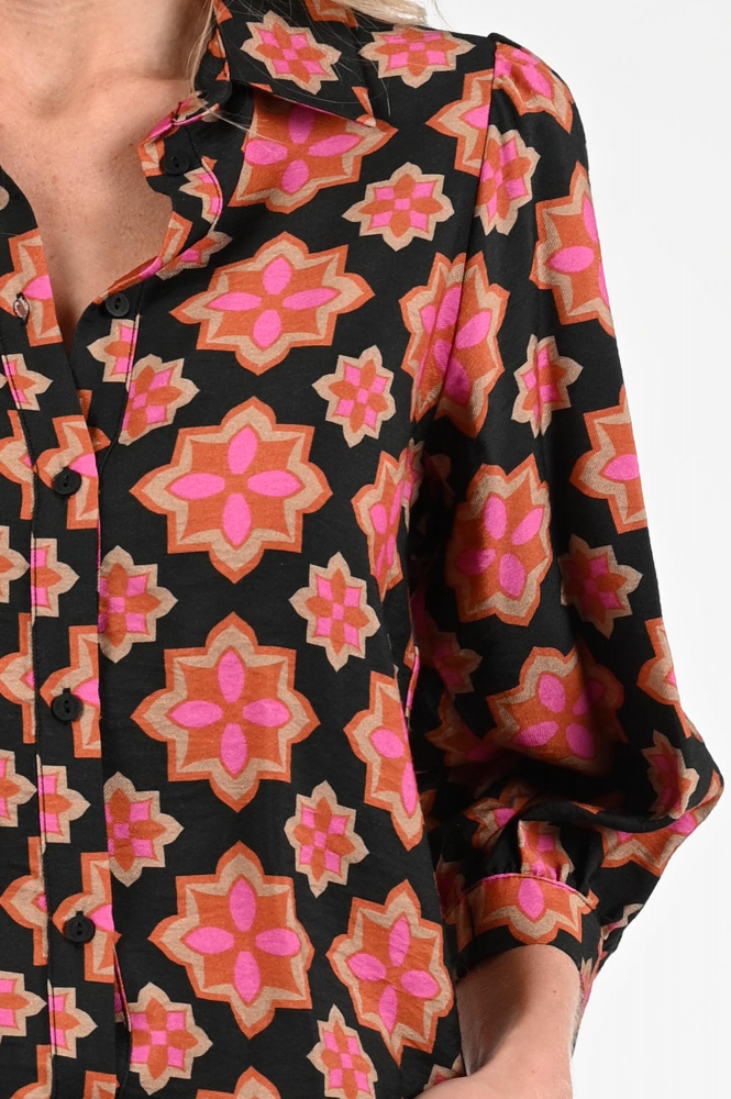 Geisha 53664-20 Blouse driekwart mouw Zwart
