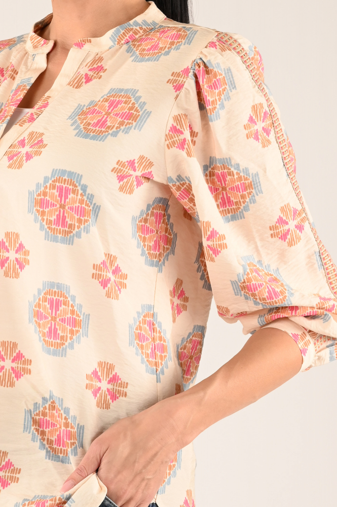 Geisha 53260-20 Blouse driekwart mouw Wit