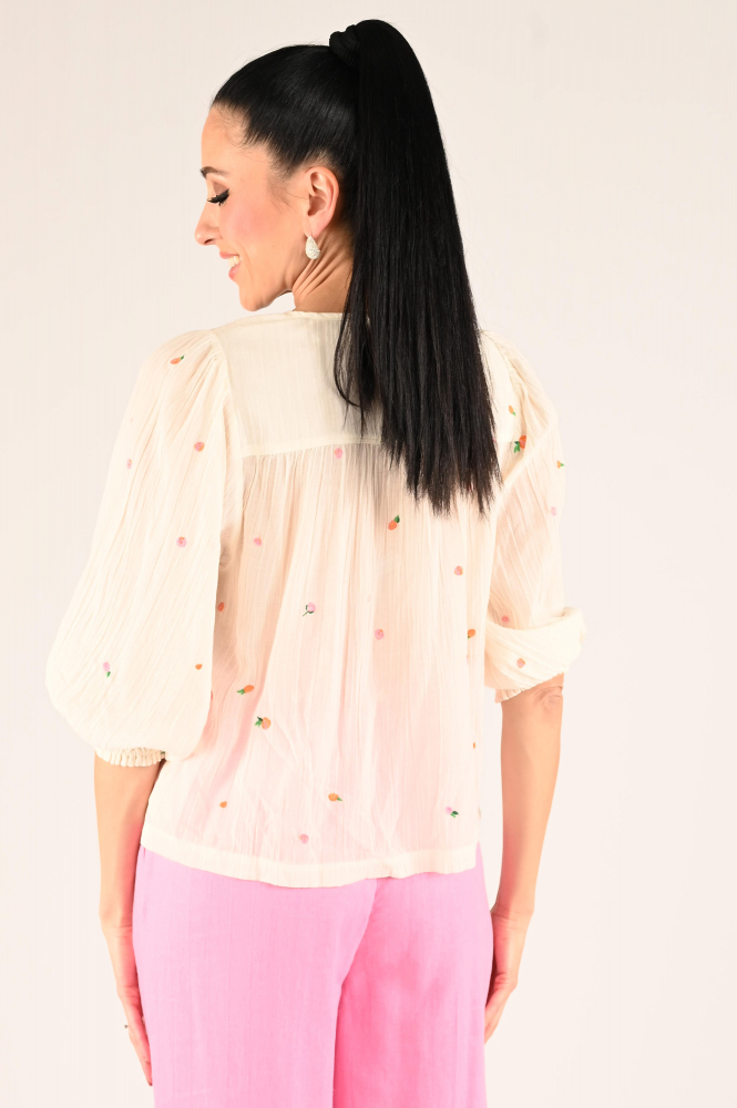 Fabienne Chapot Bindi top Blouse driekwart mouw Wit