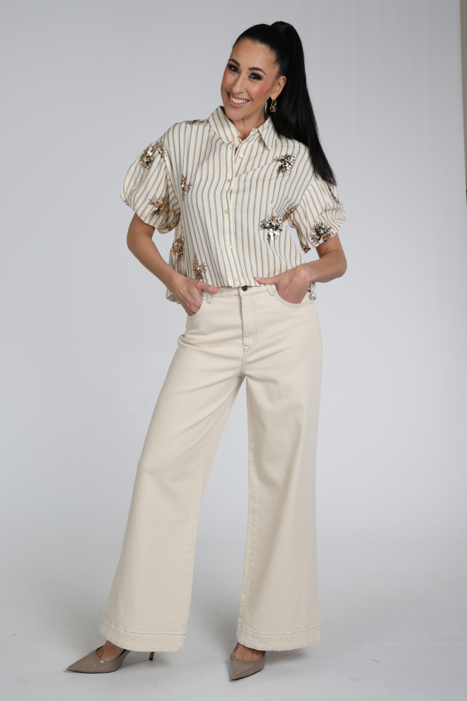 Nukus NKS02136 Blouse driekwart mouw Beige