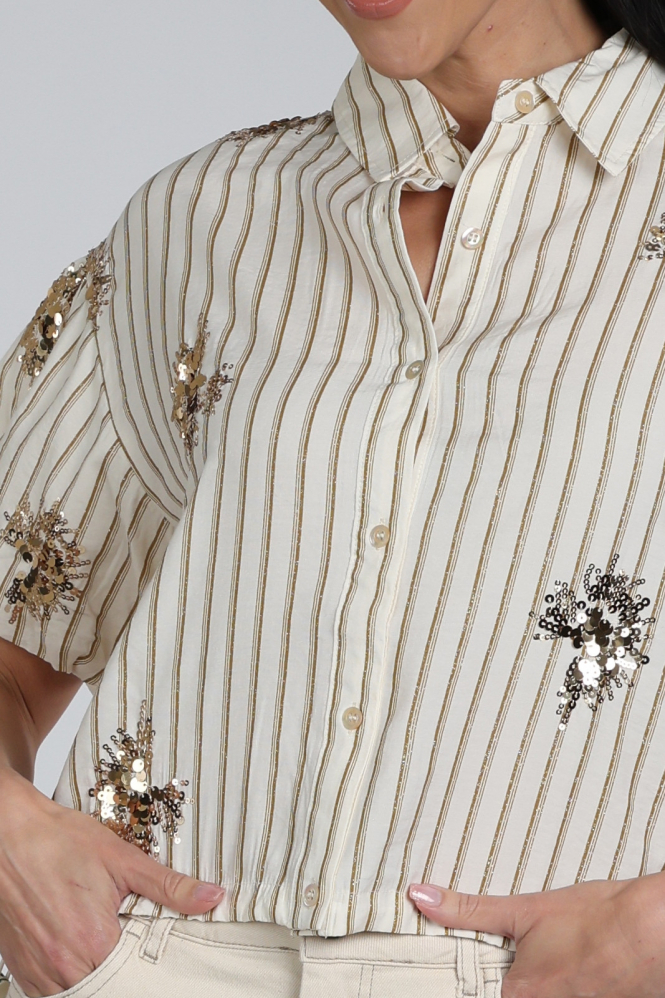 Nukus NKS02136 Blouse driekwart mouw Beige