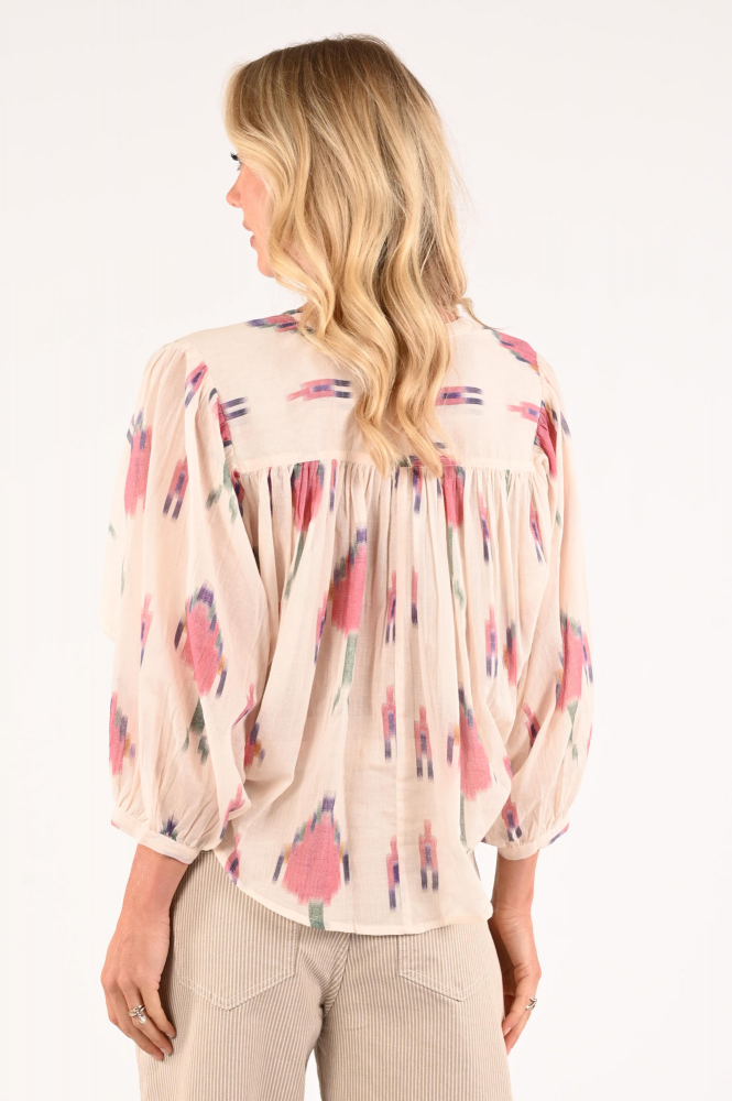 By-Bar becky ikat blouse Blouse driekwart mouw Beige