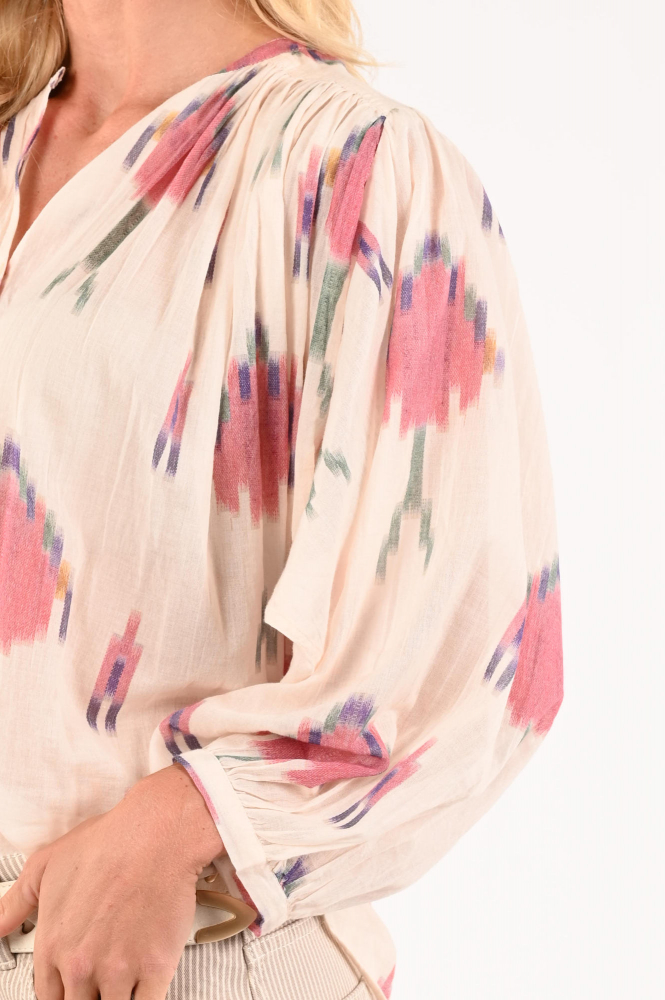 By-Bar becky ikat blouse Blouse driekwart mouw Beige