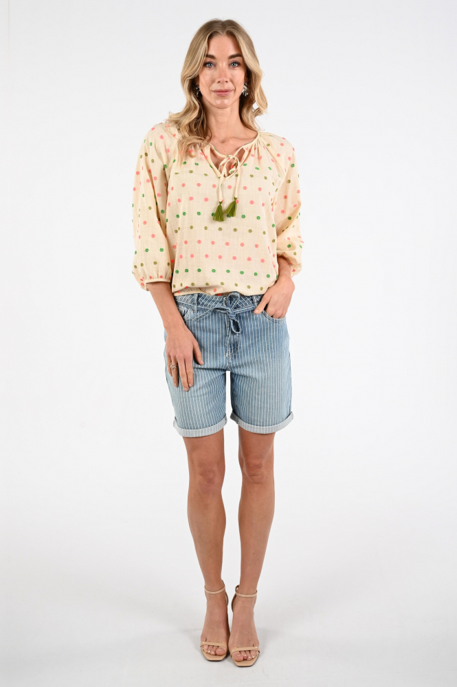 Geisha 63251-20 Blouse driekwart mouw Beige