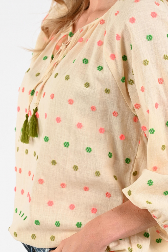 Geisha 63251-20 Blouse driekwart mouw Beige