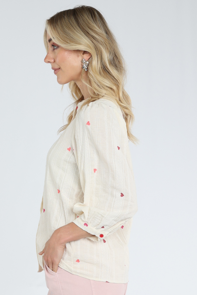 Geisha 63167-70 Blouse driekwart mouw Beige
