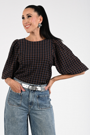 By-Bar jet check blouse Bruin