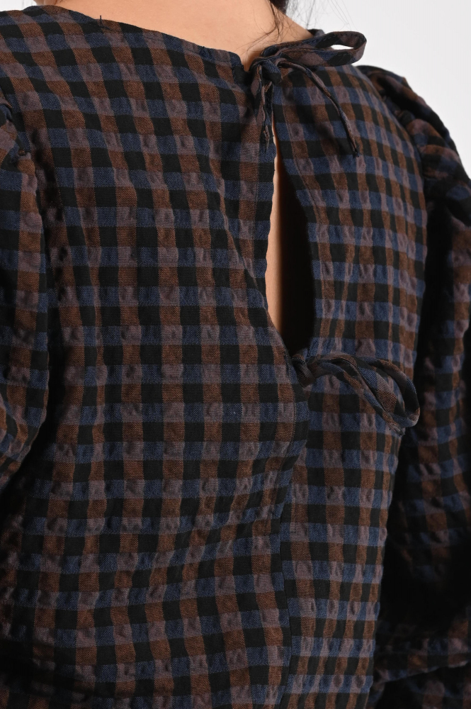 By-Bar jet check blouse Blouse driekwart mouw Bruin