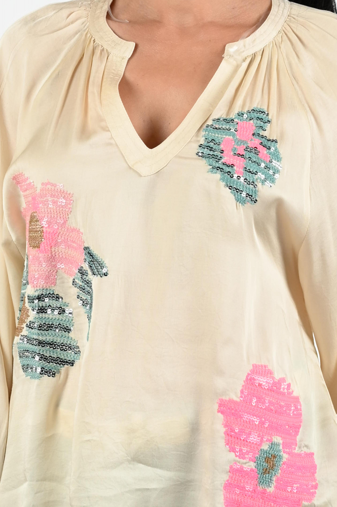 Summum 2s3287-12064 Blouse driekwart mouw Beige