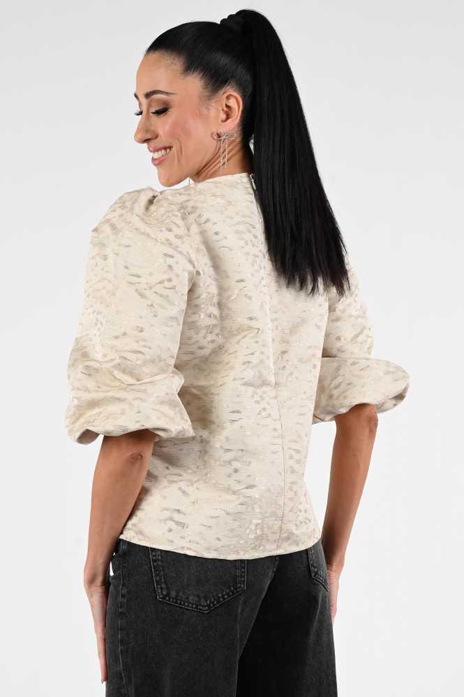 Nukus NKF01014 Blouse driekwart mouw Beige