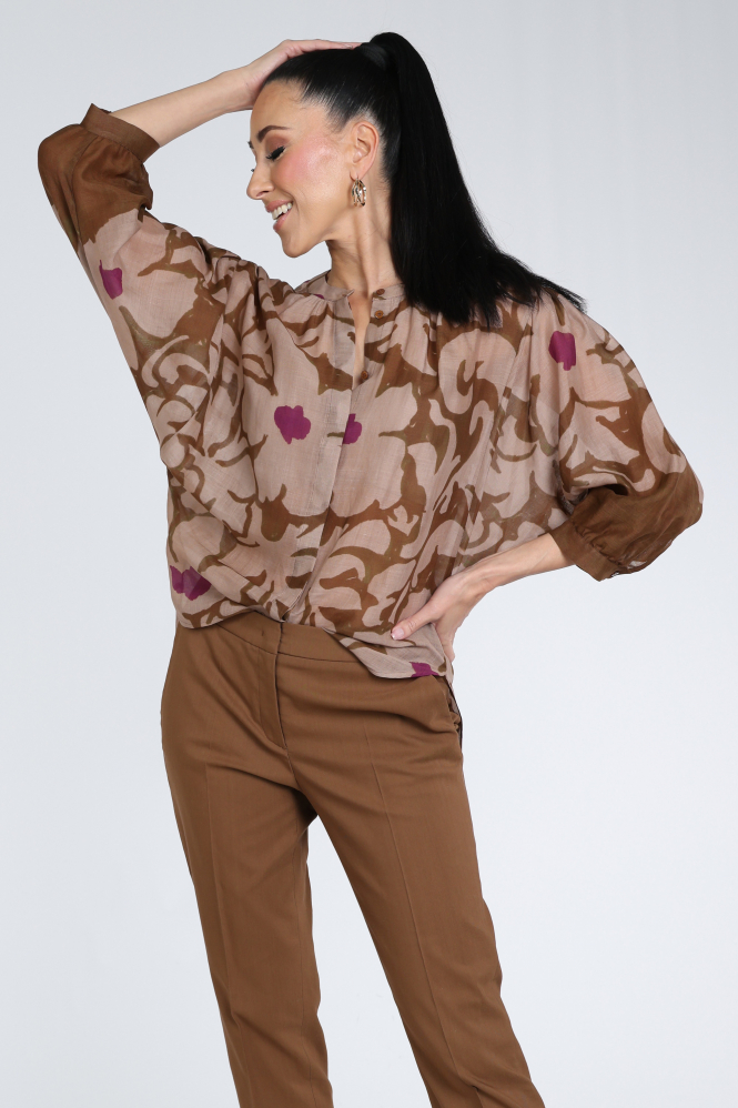 Luisa Cerano 238677-3839 Blouse driekwart mouw Bruin