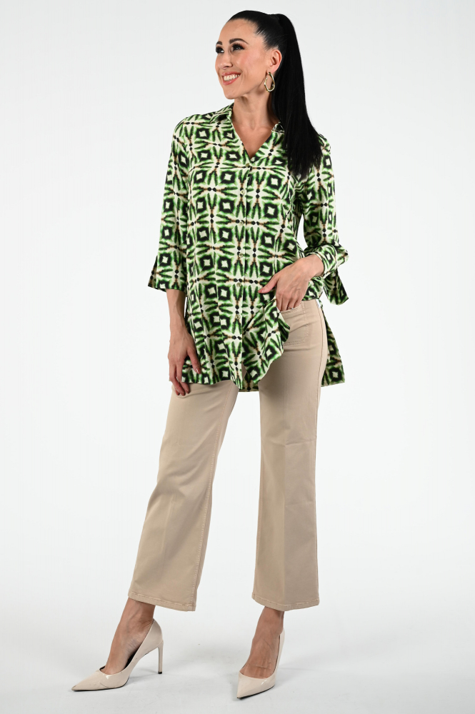 KYRA Ikat Ranou-s25 Blouse driekwart mouw Groen