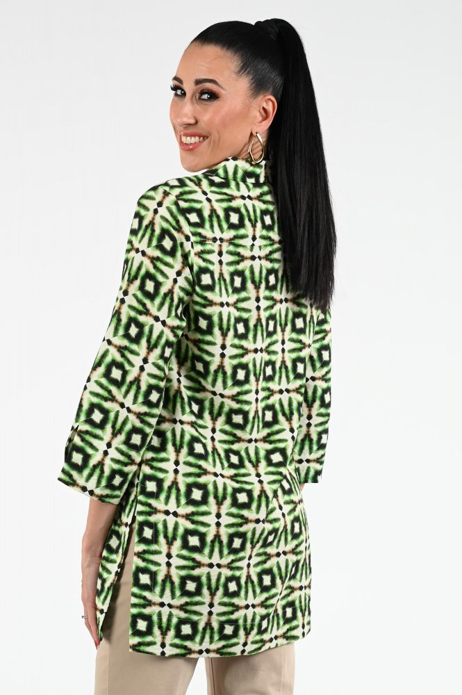 KYRA Ikat Ranou-s25 Blouse driekwart mouw Groen