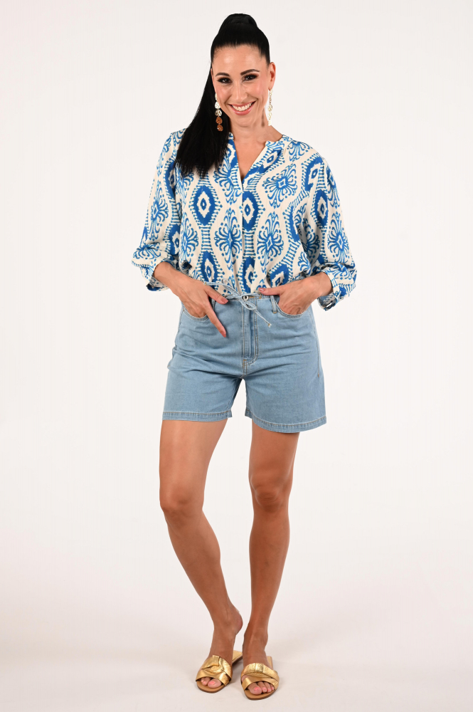 Geisha 53445-20 Blouse driekwart mouw Blauw