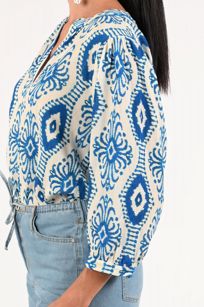 Geisha 53445-20 Blouse driekwart mouw Blauw