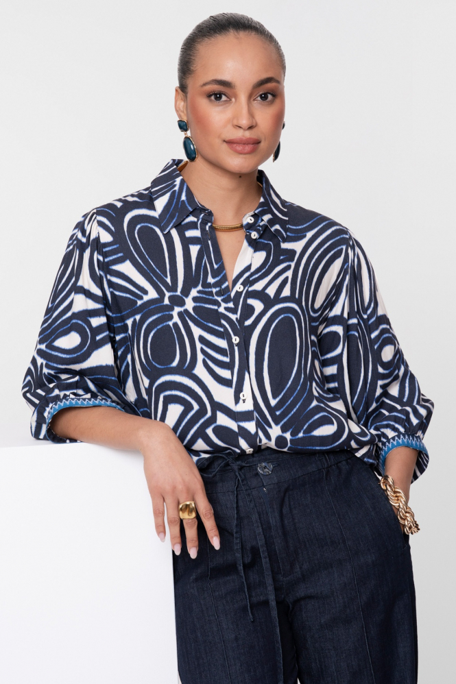 Geisha 63250-20 Blouse driekwart mouw Blauw