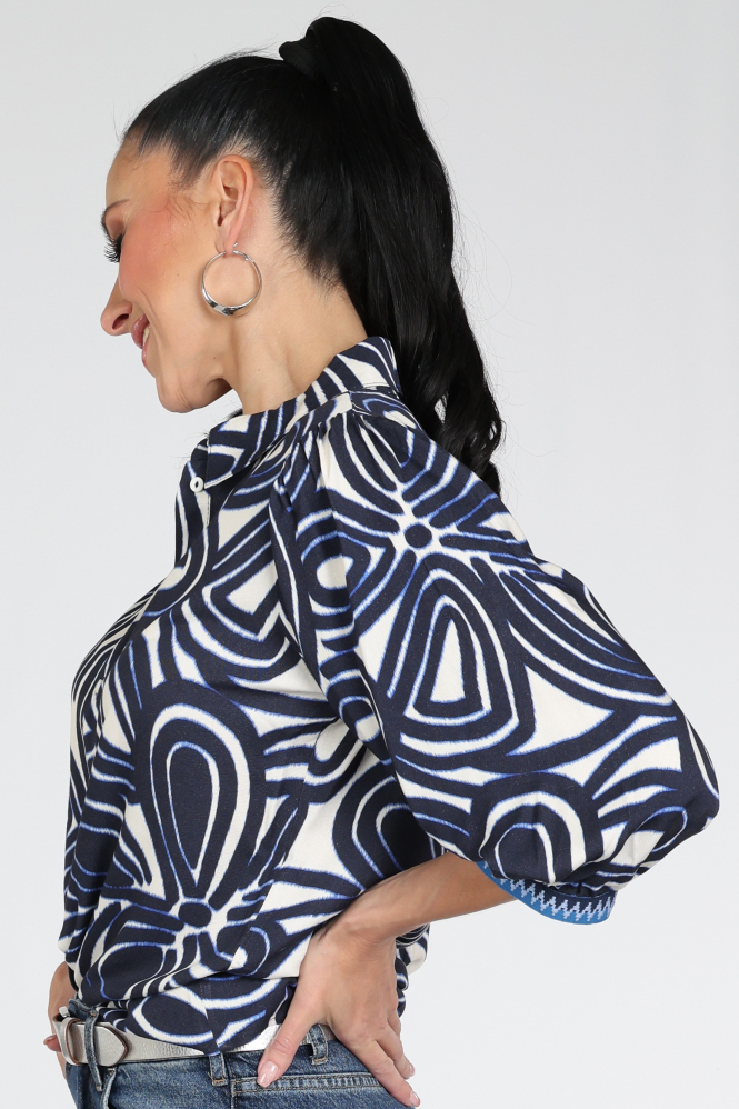 Geisha 63250-20 Blouse driekwart mouw Blauw