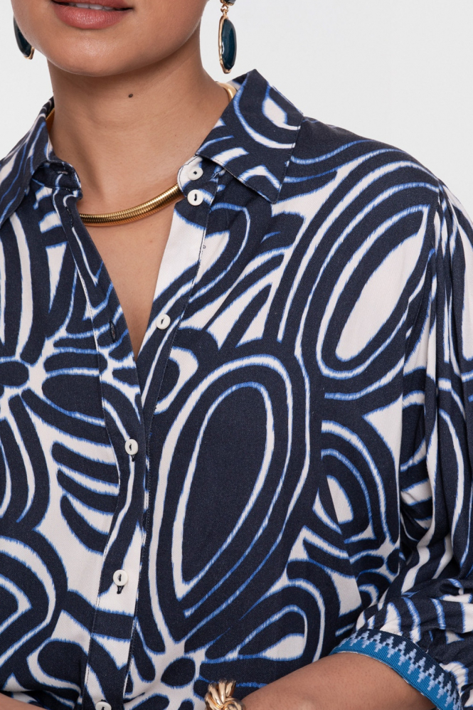 Geisha 63250-20 Blouse driekwart mouw Blauw