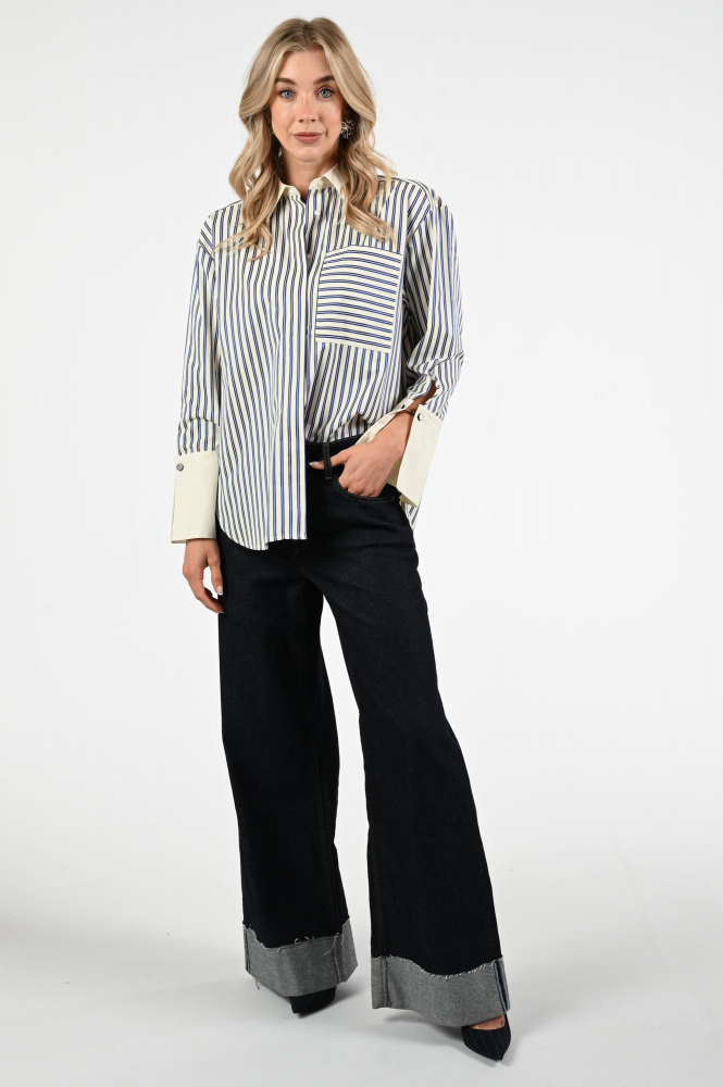 Co'couture Samson stripe Blouse driekwart mouw Blauw