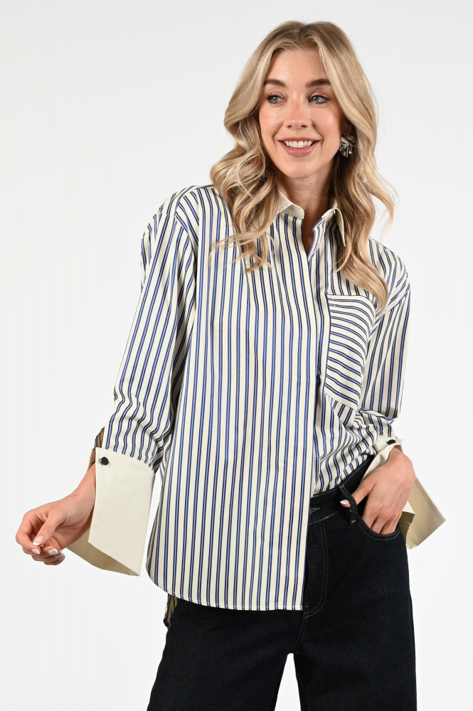 Co'couture Samson stripe Blouse driekwart mouw Blauw