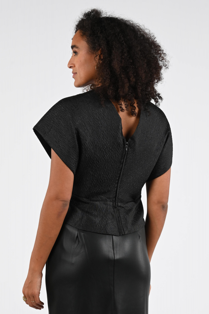 By-Bar simone bubble Blouse korte mouw Zwart