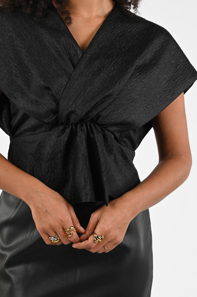 By-Bar simone bubble Blouse korte mouw Zwart