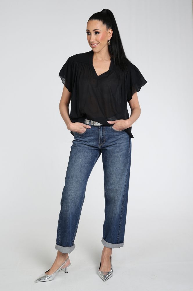 10 Days 20-400-6202 Blouse korte mouw Zwart