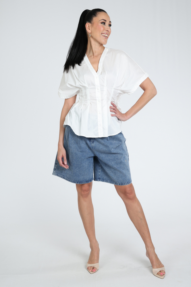 Neo Noir Adamma poplin blouse Blouse korte mouw Wit