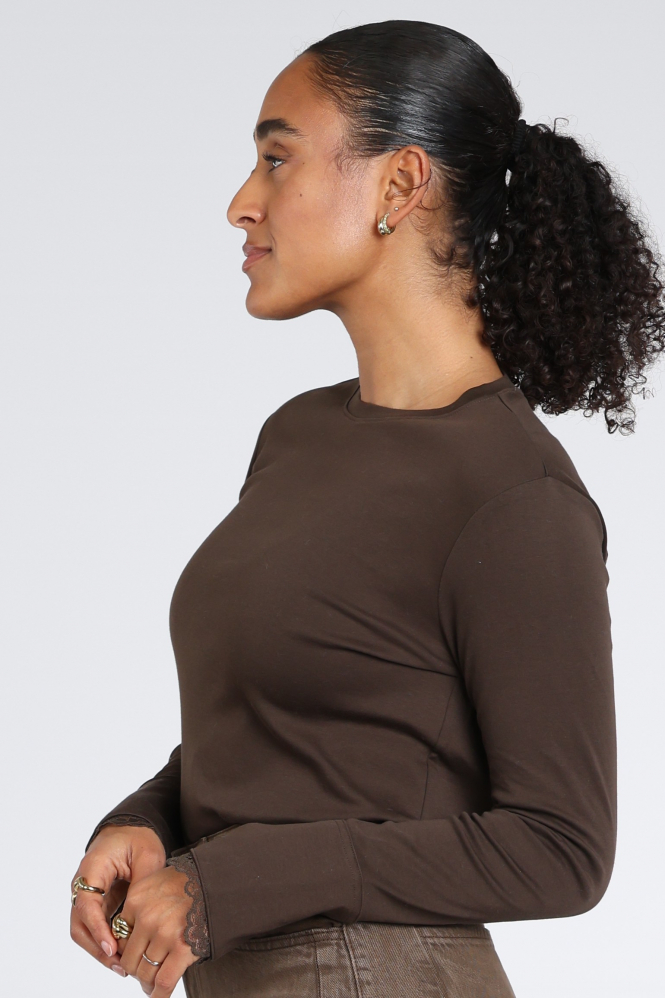 Yaya 01-709438-610 Blouse korte mouw Bruin