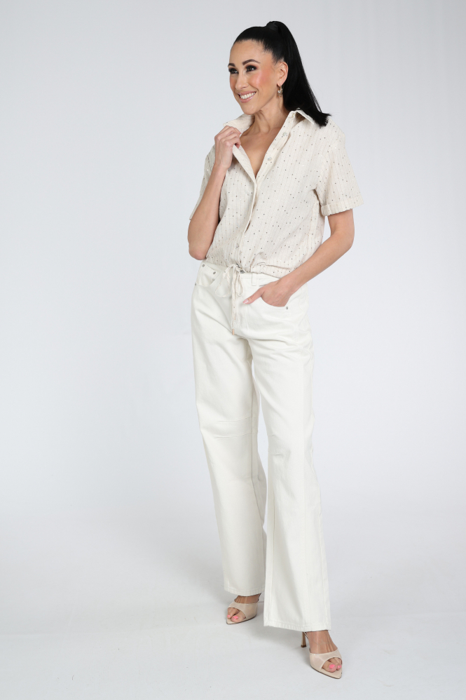 Nukus NKS02108 Blouse korte mouw Beige