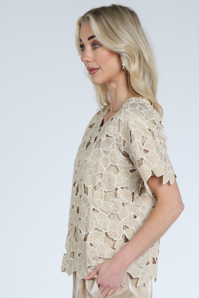 Nukus NKS01181 Blouse korte mouw Bruin