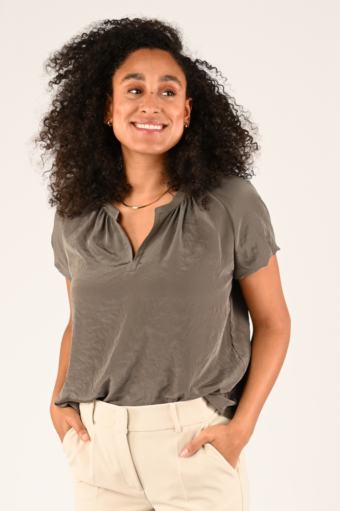 Luisa Cerano 208466-3597 Blouse korte mouw Bruin