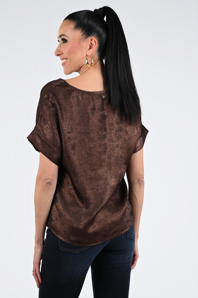 Nukus NKF01024 Blouse korte mouw Bruin