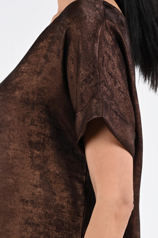 Nukus NKF01024 Blouse korte mouw Bruin