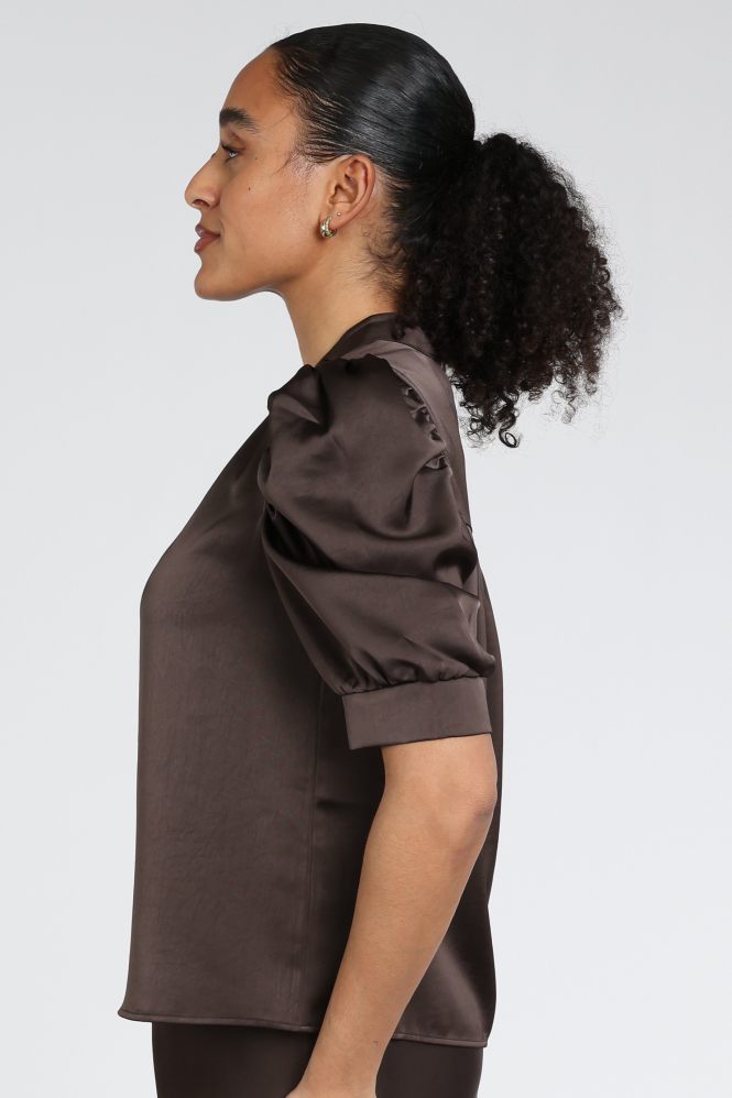 Neo Noir Roella Heavy Sateen blouse Blouse korte mouw Bruin