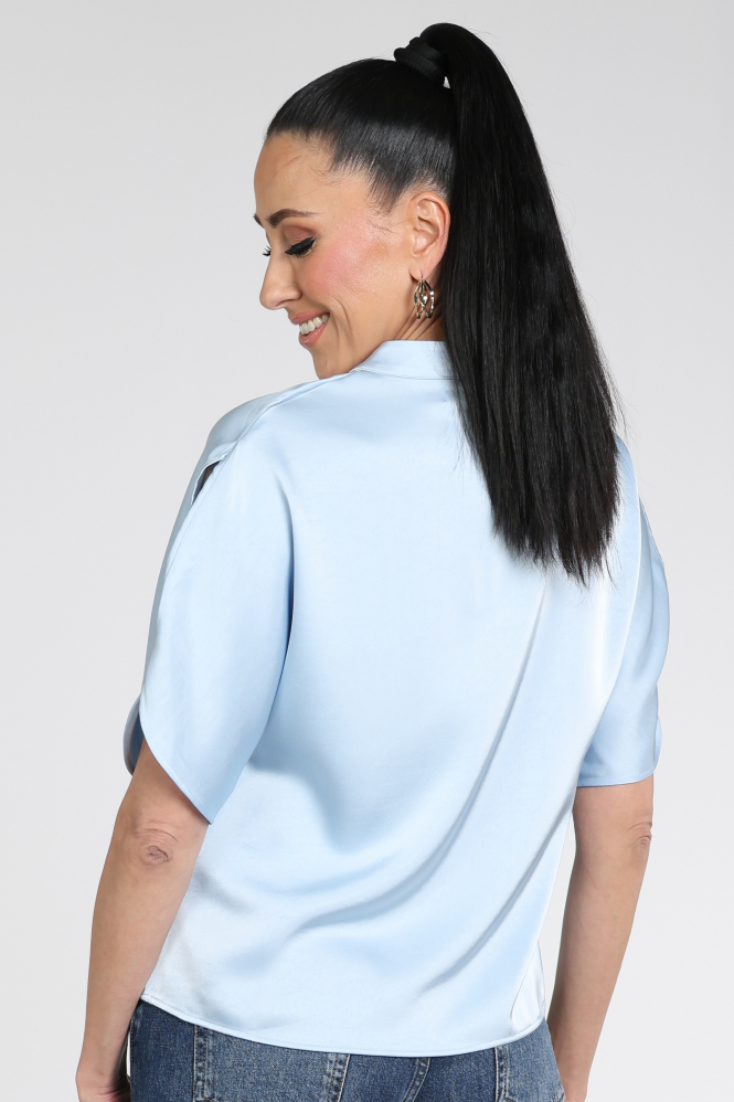 Neo Noir Anelle heavy sateen Blouse korte mouw Blauw