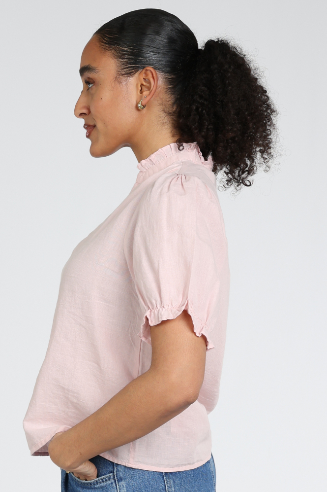 Neo Noir Odesa linen blouse Blouse korte mouw Roze