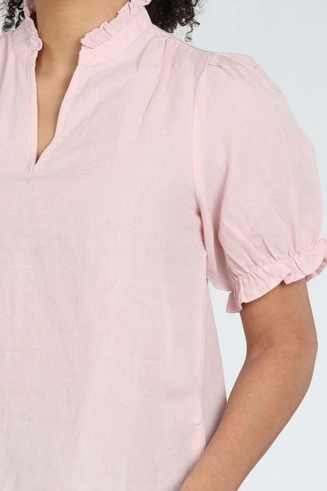 Neo Noir Odesa linen blouse Blouse korte mouw Roze