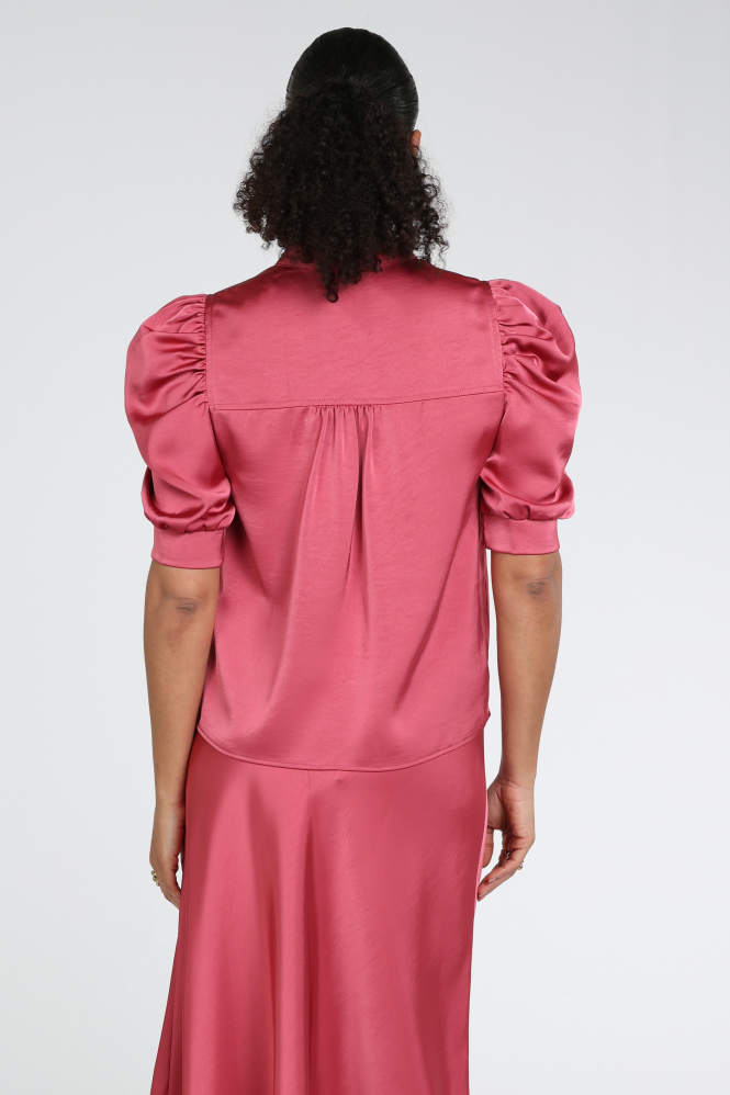 Neo Noir Roella Heavy Sateen blouse Blouse korte mouw Rood