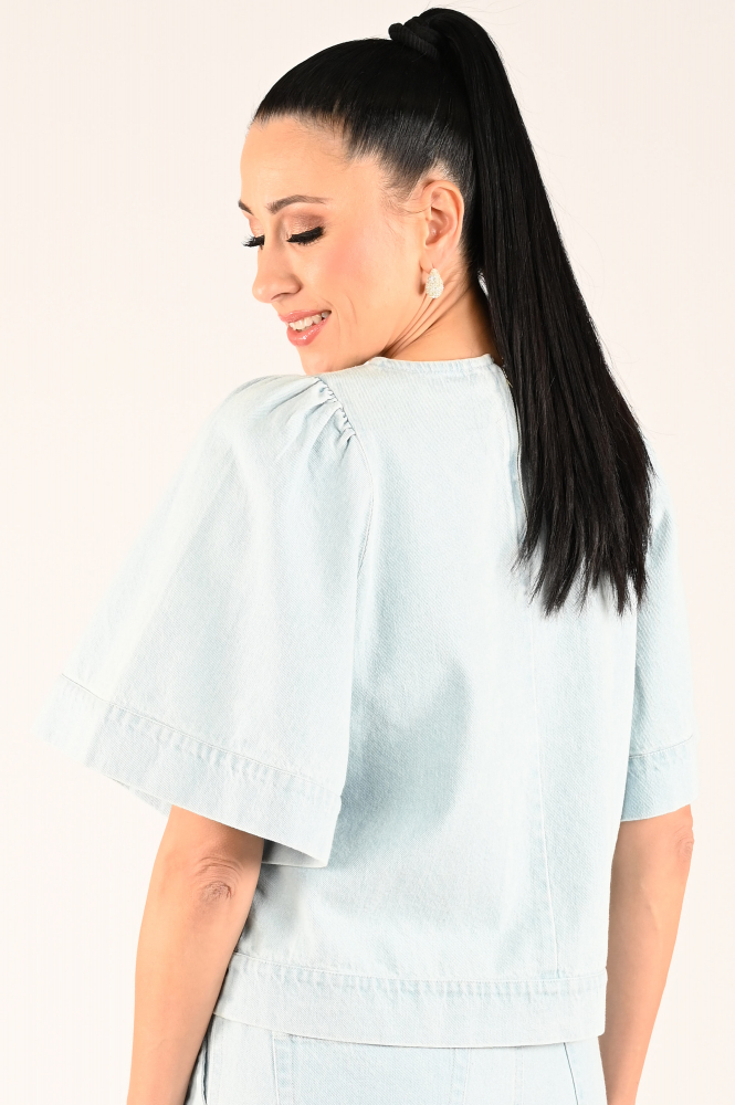 By-Bar Olivia denim Blouse korte mouw Blauw