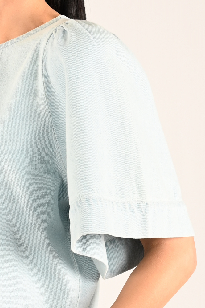 By-Bar Olivia denim Blouse korte mouw Blauw