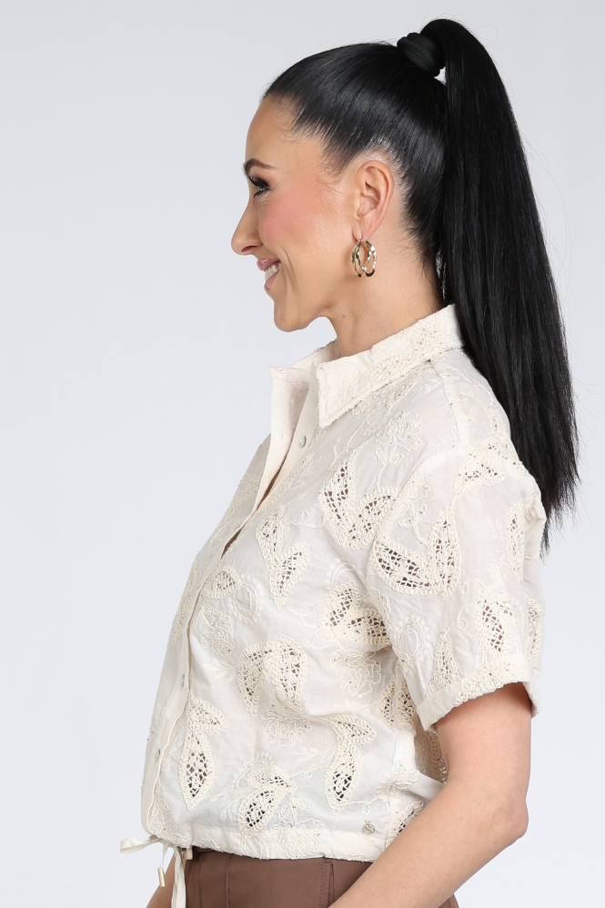 Nukus NKS02124 Blouse korte mouw Beige