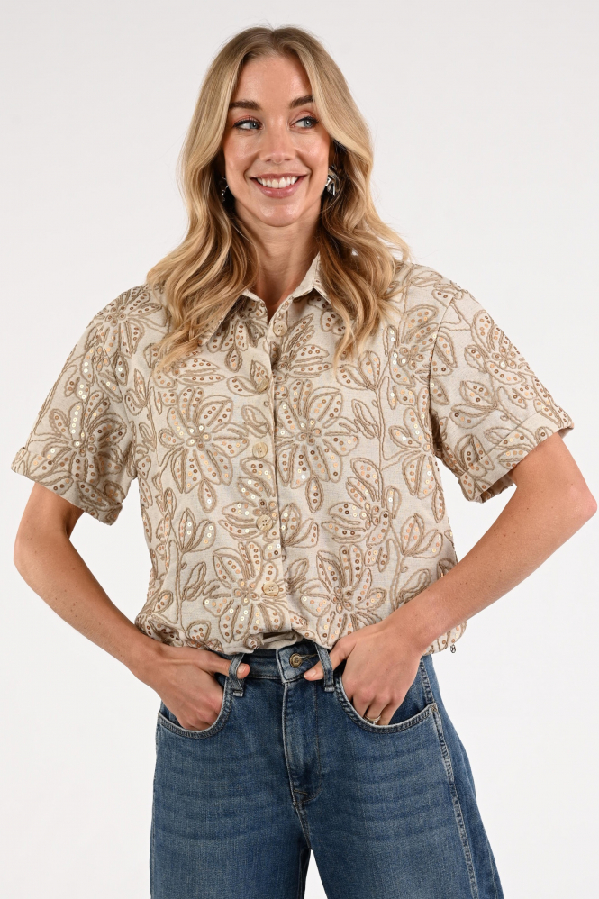 Nukus NKS02115 Blouse korte mouw Beige