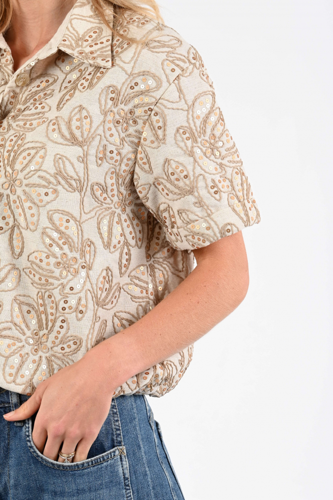 Nukus NKS02115 Blouse korte mouw Beige