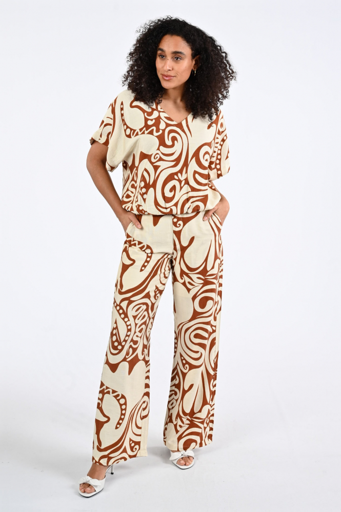 Geisha 63435-26 Blouse korte mouw Bruin