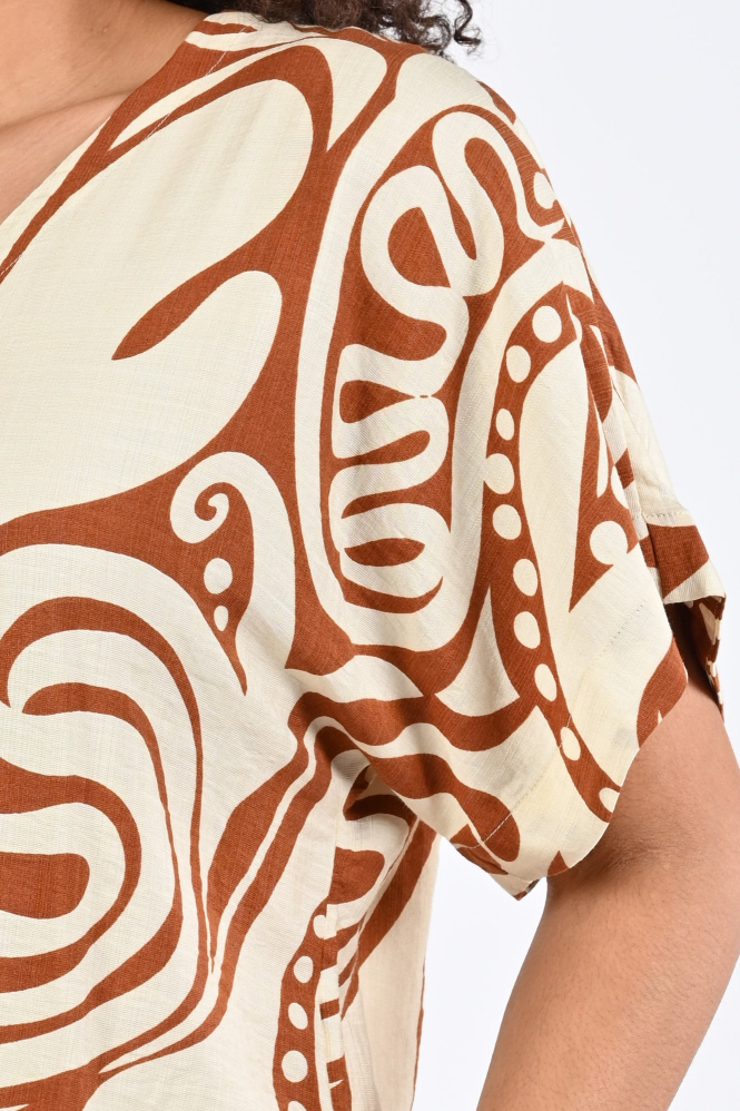 Geisha 63435-26 Blouse korte mouw Bruin