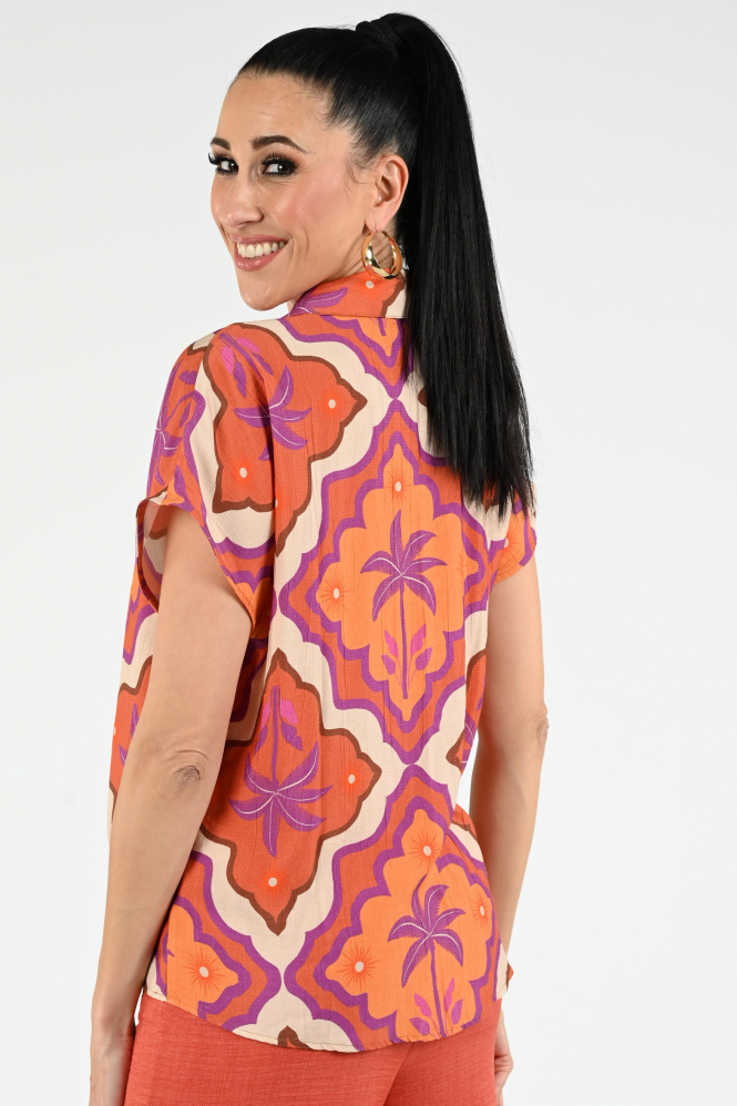 Geisha 63247-20 Blouse korte mouw Bruin