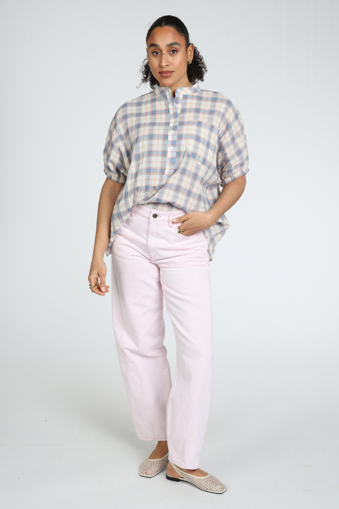 Penn & Ink S26F1822 Blouse korte mouw Blauw